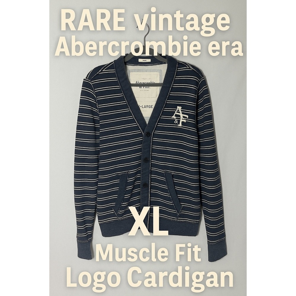 Abercrombie & Fitch Muscle Cardigan XL Navy Stripe Y2K 2010s Preppy Streetwear